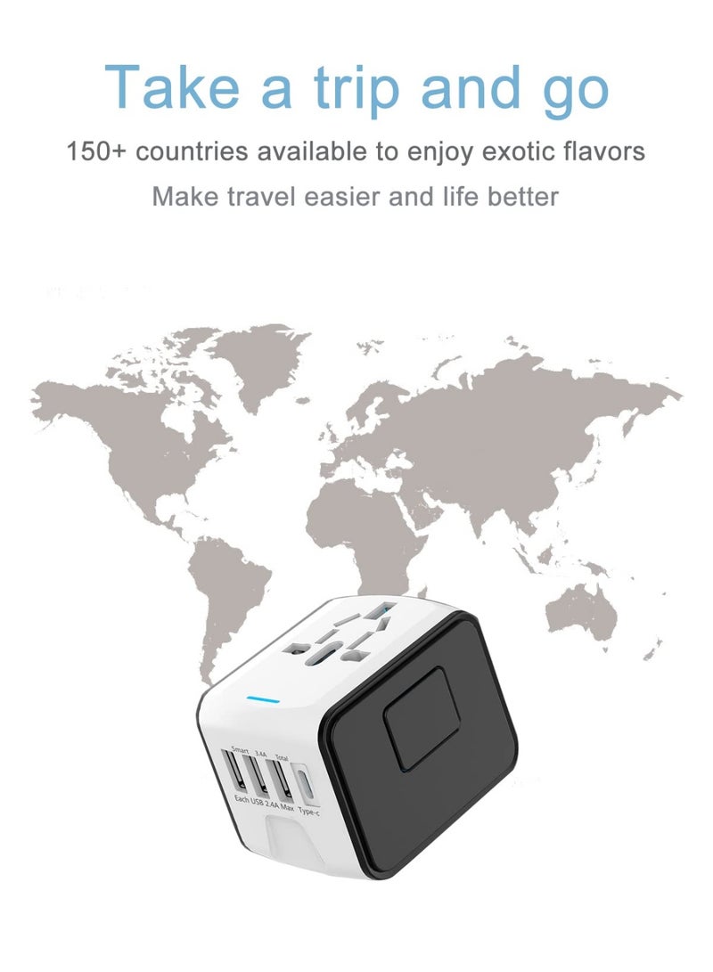 Arabest Travel Adapter, All in One International Power Adapter ,with High Speed 2.4A 3xUSB, 3.0A Type-C Worldwide AC OutIet for EU UK AU US Asia Covers 200+Countries.(White) - Image 5