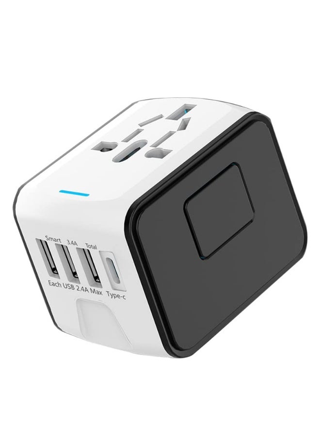 Arabest Travel Adapter, All in One International Power Adapter ,with High Speed 2.4A 3xUSB, 3.0A Type-C Worldwide AC OutIet for EU UK AU US Asia Covers 200+Countries.(White) - Image 1