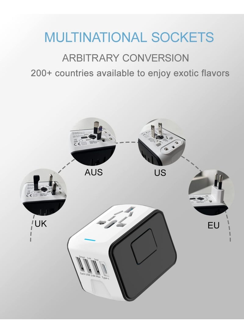 Arabest Travel Adapter, All in One International Power Adapter ,with High Speed 2.4A 3xUSB, 3.0A Type-C Worldwide AC OutIet for EU UK AU US Asia Covers 200+Countries.(White) - Image 4