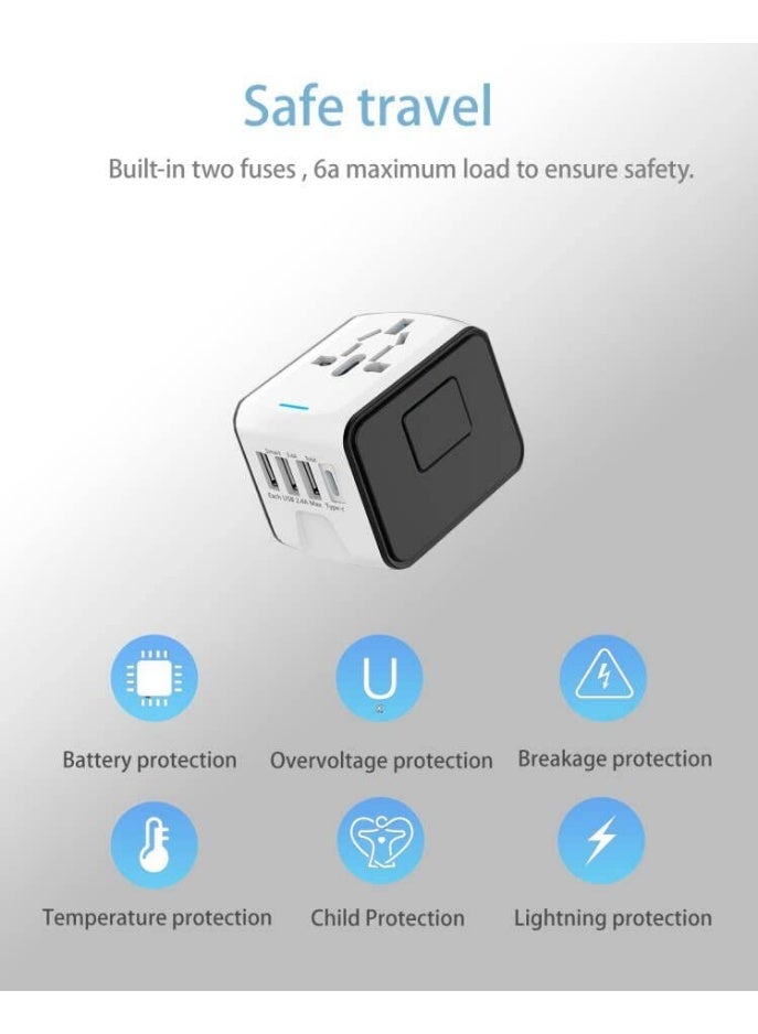 Arabest Travel Adapter, All in One International Power Adapter ,with High Speed 2.4A 3xUSB, 3.0A Type-C Worldwide AC OutIet for EU UK AU US Asia Covers 200+Countries.(White) - Image 2