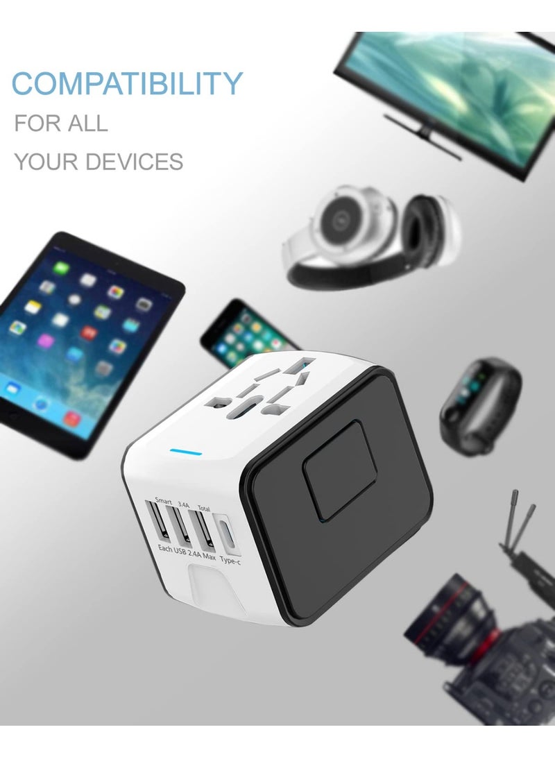 Arabest Travel Adapter, All in One International Power Adapter ,with High Speed 2.4A 3xUSB, 3.0A Type-C Worldwide AC OutIet for EU UK AU US Asia Covers 200+Countries.(White) - Image 3