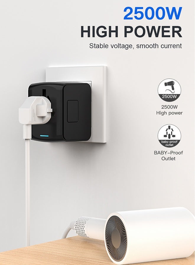 Arabest Universal Travel Adapter, Worldwide Travel Plug Adapter with 3 USB A and 1 USB C, 10A Fuse All In One International Travel Adapter - EU UK US AUS Plugs White - Image 5