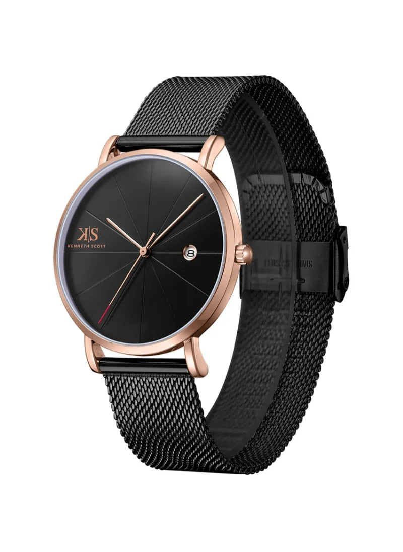 KENNETH SCOTT Kenneth Scott K22013-KMBB Men's Analog Display Watch & Stainless Steel Strap Black
