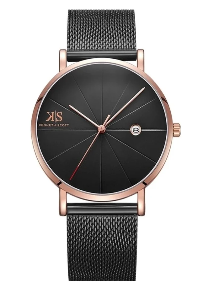 KENNETH SCOTT Kenneth Scott K22013-KMBB Men's Analog Display Watch & Stainless Steel Strap Black