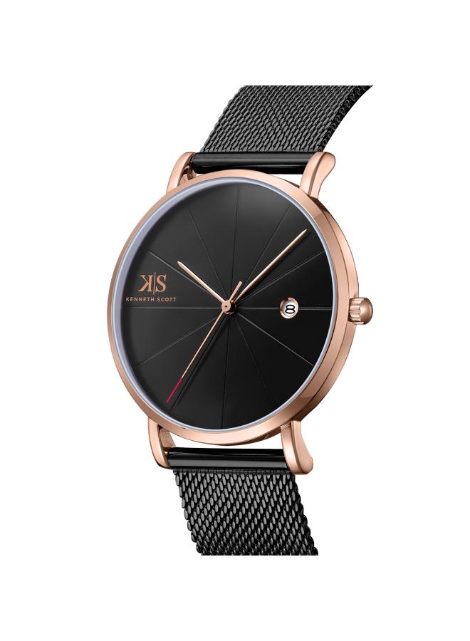 Kenneth Scott K22013-KMBB Men's Analog Display Watch & Stainless Steel Strap Black