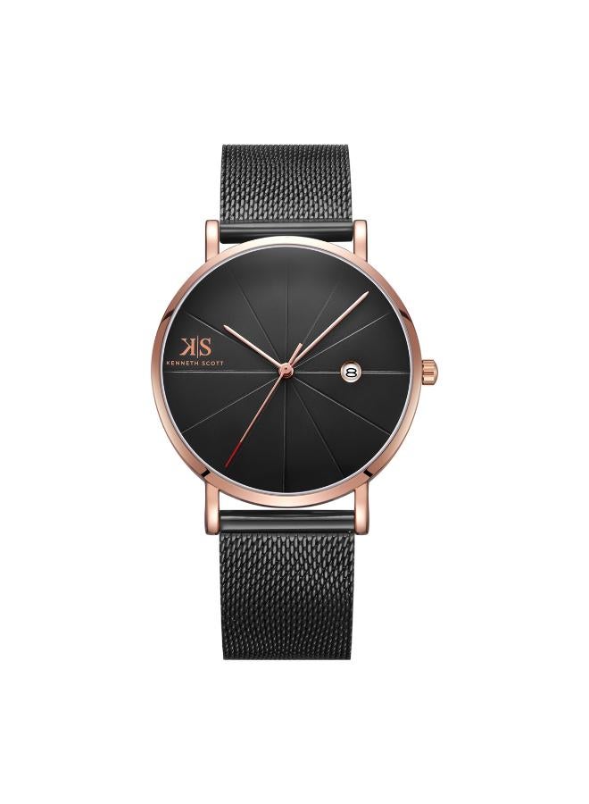 Kenneth Scott K22013-KMBB Men's Analog Display Watch & Stainless Steel Strap Black