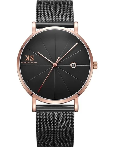 KENNETH SCOTT Kenneth Scott K22013-KMBB Men's Analog Display Watch & Stainless Steel Strap Black