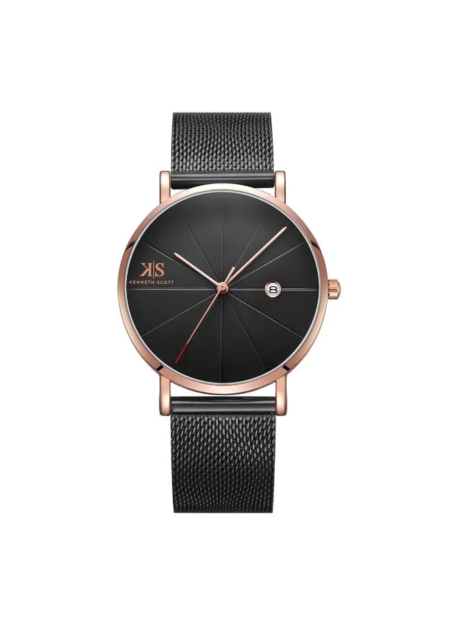 KENNETH SCOTT Kenneth Scott K22013-KMBB Men's Analog Display Watch & Stainless Steel Strap Black