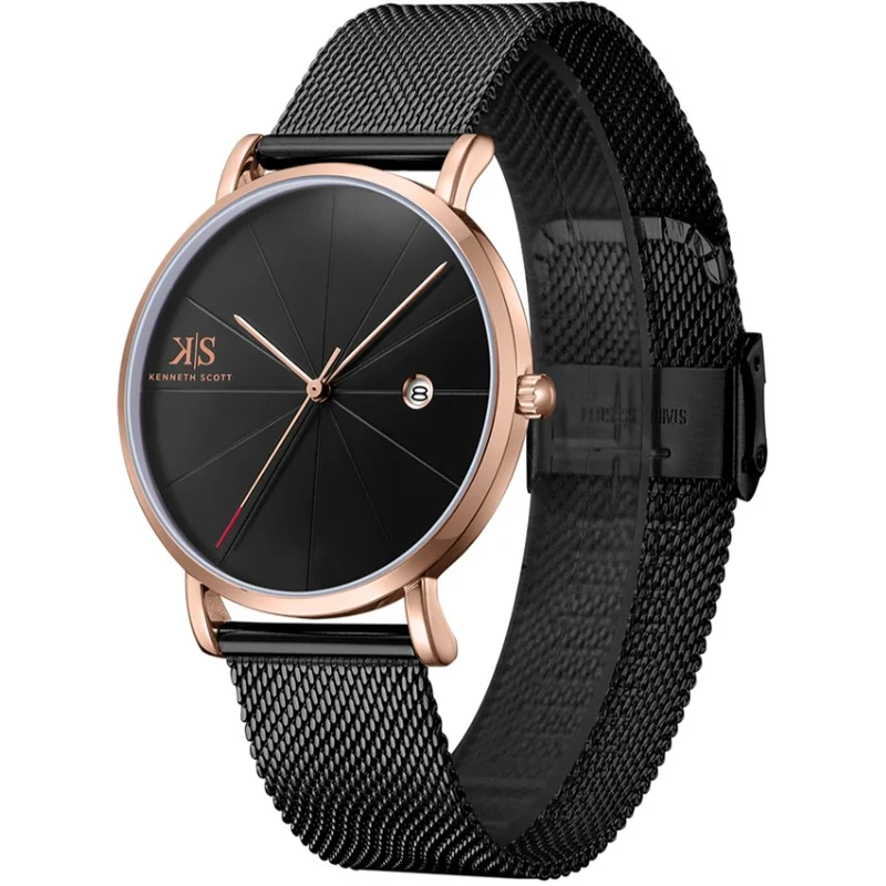 KENNETH SCOTT Kenneth Scott K22013-KMBB Men's Analog Display Watch & Stainless Steel Strap Black