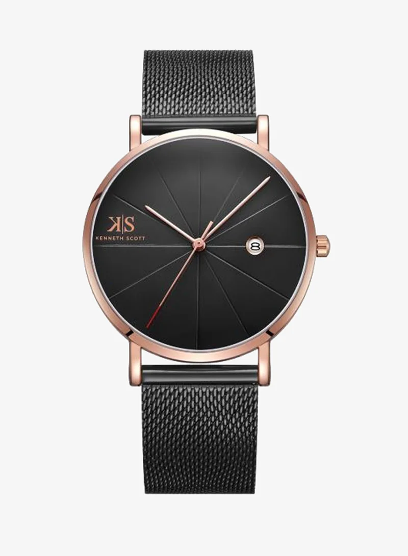 KENNETH SCOTT Kenneth Scott K22013-KMBB Men's Analog Display Watch & Stainless Steel Strap Black