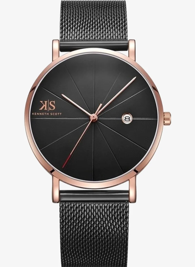 KENNETH SCOTT Kenneth Scott K22013-KMBB Men's Analog Display Watch & Stainless Steel Strap Black