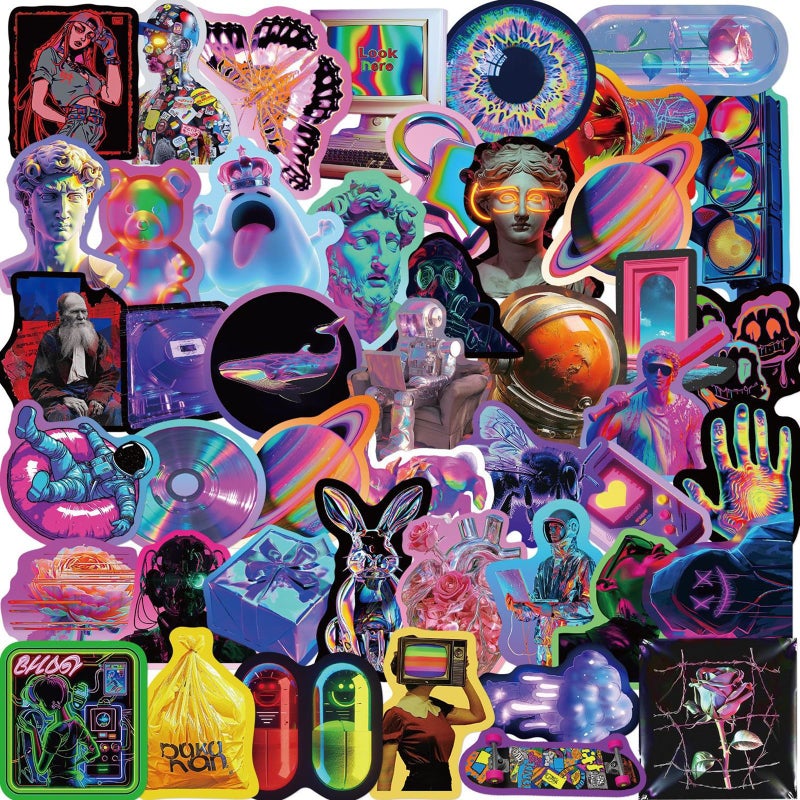 ZCGONG 52Pcs Aesthetic Cool Cyberpunk Stickers Kids Teens Girls Colorful Cyberpunk Future Technology Wilderness Vinyl Water Bottle Laptop Decals Decorative Scrapbook Skateboard Journal Graffiti Stickers - Image 1