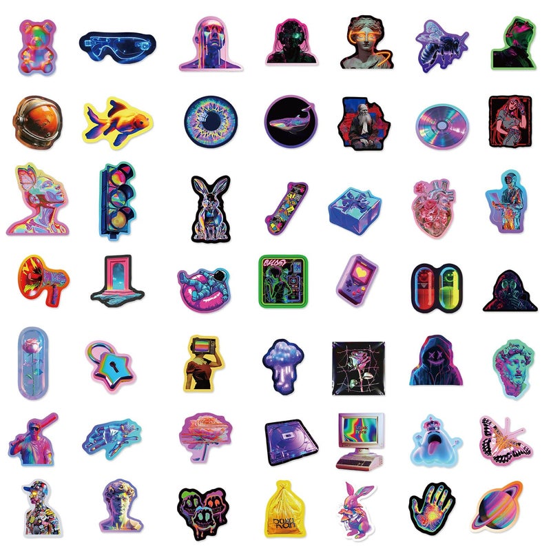 ZCGONG 52Pcs Aesthetic Cool Cyberpunk Stickers Kids Teens Girls Colorful Cyberpunk Future Technology Wilderness Vinyl Water Bottle Laptop Decals Decorative Scrapbook Skateboard Journal Graffiti Stickers - Image 4