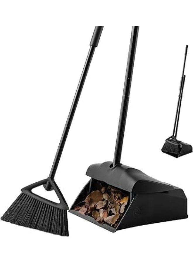 مجموعة مكنسة زاوية تجارية مع مجرفة بمقبض طويل للتنظيف الداخلي والخارجي - Image 1