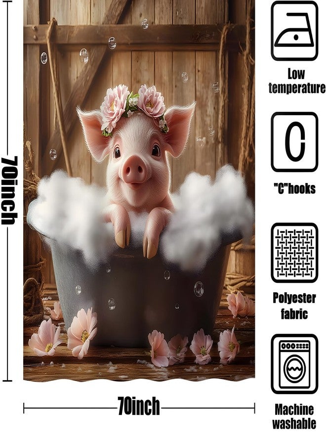 Funny Pig Shower Curtain Cute Pig Sitting in The Bathtub Taking a Bath Farmhouse Vintage Wooden Board Background and Bathroom Rules Polyester Fabric Bathroom Decorative Curtain 70 x 70 inch - Image 5