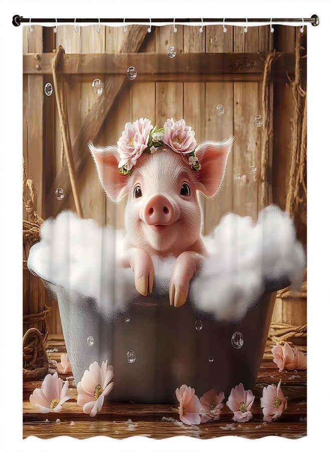 Funny Pig Shower Curtain Cute Pig Sitting in The Bathtub Taking a Bath Farmhouse Vintage Wooden Board Background and Bathroom Rules Polyester Fabric Bathroom Decorative Curtain 70 x 70 inch - Image 2