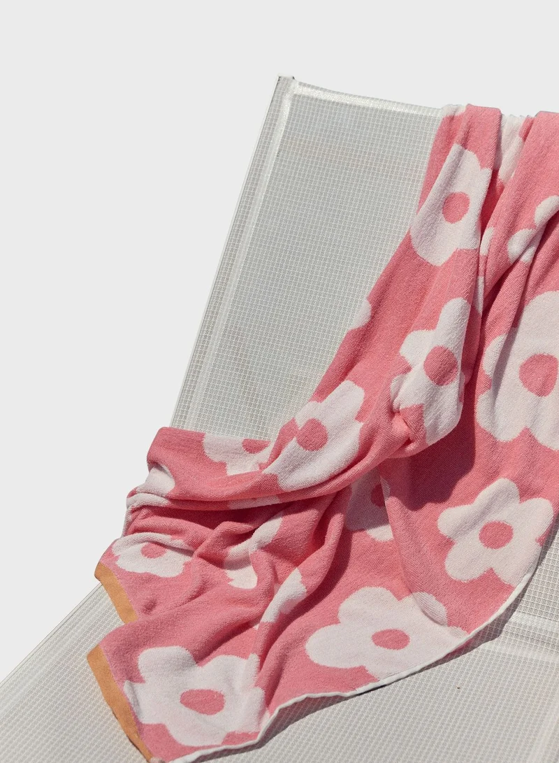 Rubi Pink Glow Frankie Daisy Cotton Beach Towel