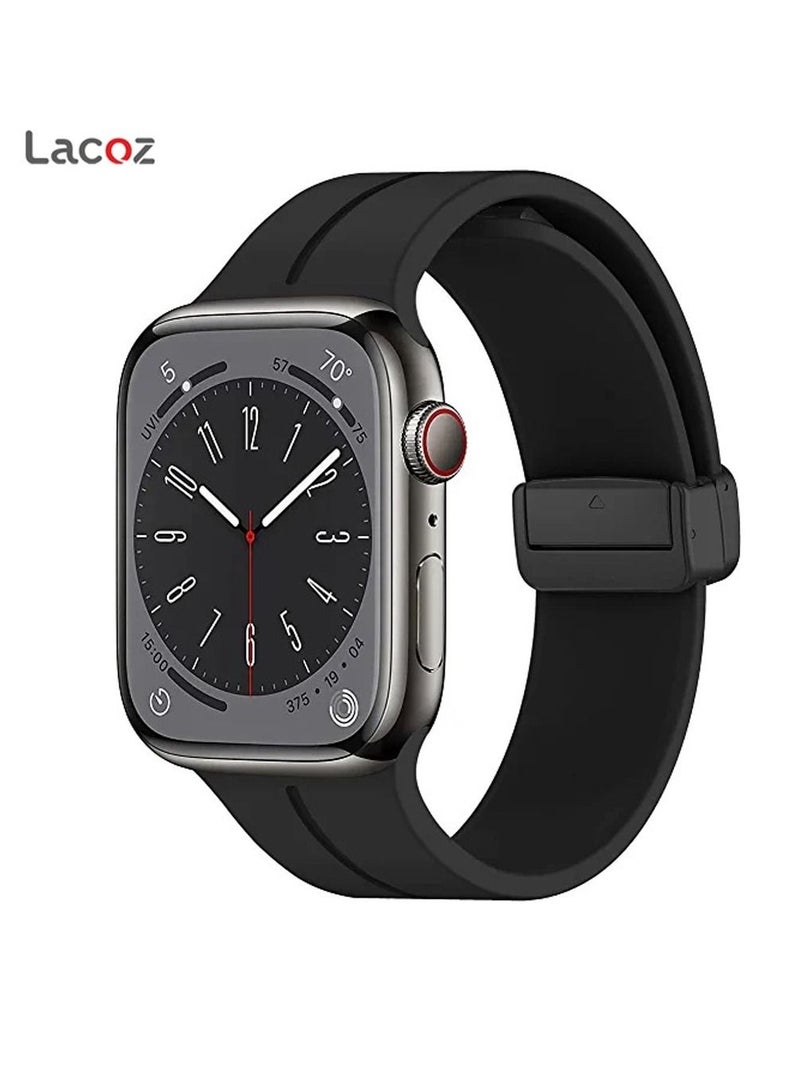 لاكوز حزام iWatch الرياضي من السيليكون المغناطيسي من Lacoz لساعة Apple Watch 44 مم 45 مم و Ultra 49 مم 8 SE 7 6 5 أسود - Image 5