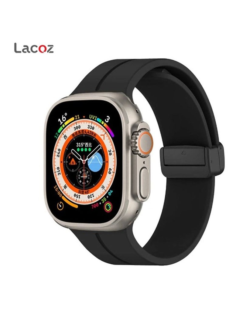 لاكوز حزام iWatch الرياضي من السيليكون المغناطيسي من Lacoz لساعة Apple Watch 44 مم 45 مم و Ultra 49 مم 8 SE 7 6 5 أسود - Image 2