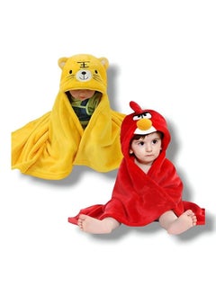 Brandonn Baby'S Tiger And Angry Bird Design Hooded Wrapper Cum Towel ( Yellow And Red )Pack Of 2  - Image 1