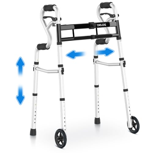 Delog Narrow Folding Walker for Seniors 3 in 1 Folding Walker with 5 Front Wheels Width Adjustable Compact Standard Walker Support Up to 350lbs Black - Image 2