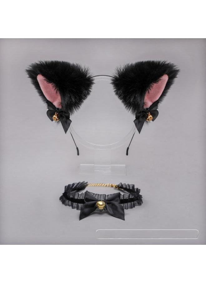 Generic A Generation Of Hair Hand Lolita Accessories Fox Ears Cat Ears Hairband Lace Bow Bell Collar Set 