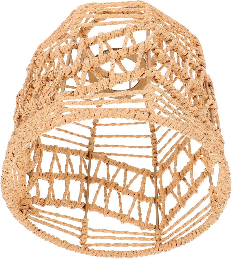 WOONEKY Woven Pendant Lamp Shade Rustic Decorative Hanging Light Cover for Chandelier and Floor Lamp, 8.5x17x20 Inch Rope Basket Lampshade for Restaurant and Home Use - Image 1