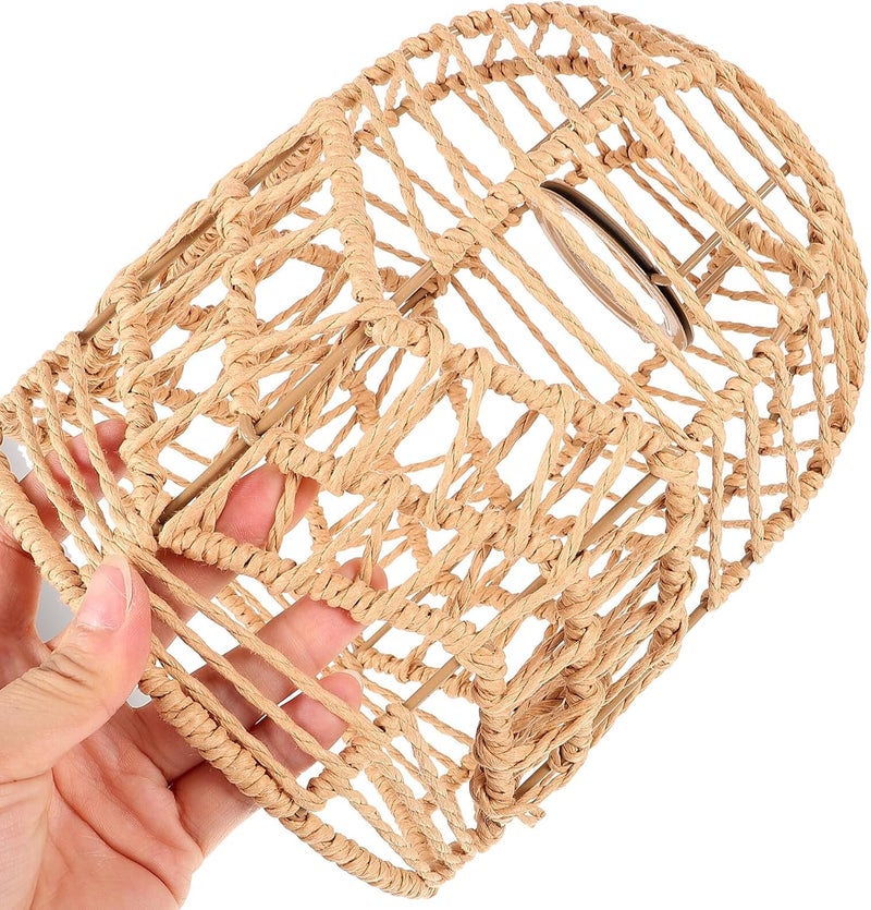 WOONEKY Woven Pendant Lamp Shade Rustic Decorative Hanging Light Cover for Chandelier and Floor Lamp, 8.5x17x20 Inch Rope Basket Lampshade for Restaurant and Home Use - Image 4