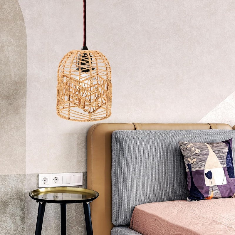 WOONEKY Woven Pendant Lamp Shade Rustic Decorative Hanging Light Cover for Chandelier and Floor Lamp, 8.5x17x20 Inch Rope Basket Lampshade for Restaurant and Home Use - Image 5