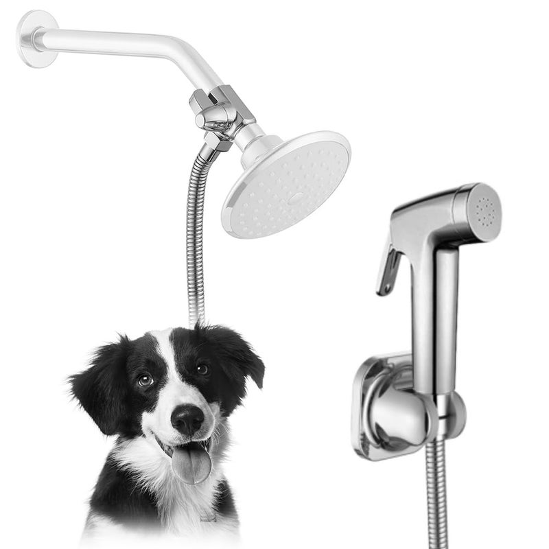 Pet Bathing Dog Shower Attachment Kit - Dog Washing Sprayer Set with Handheld Sprayer ï¼ŒWater Hose, Shower Arm Diverter & No - Drill Adhesive Holder