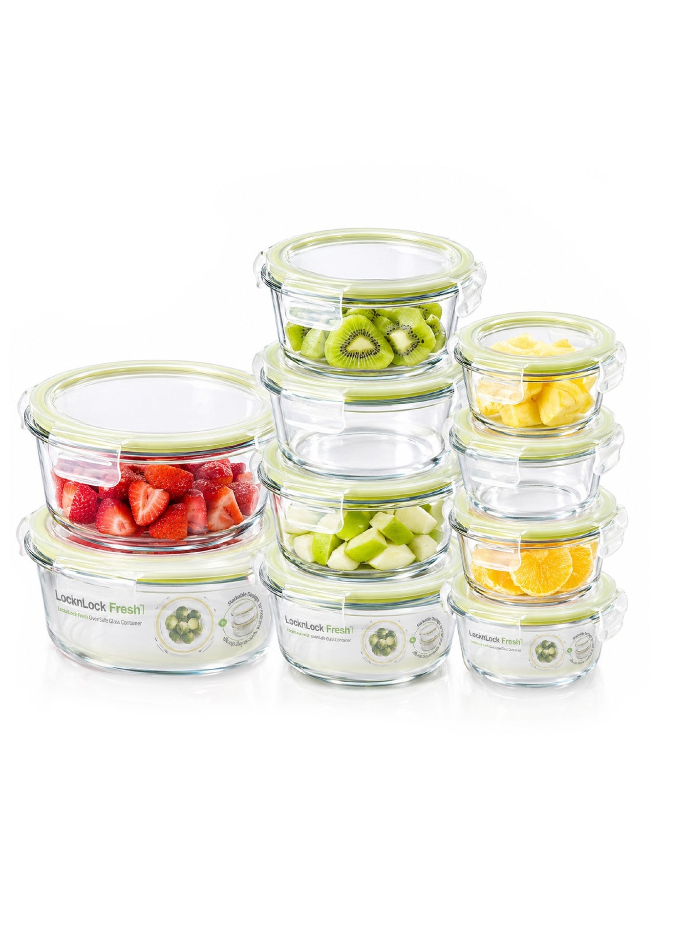 LocknLock Fresh Oven-Safe Glass Round Container 10-pcs Set – Airtight, Leakproof & Heat-Resistant