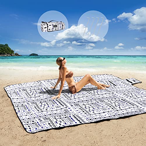ZAZE Picnic Blankets Beach Blanket with Stakes, Thick 3-Layer Waterproof Sandproof 80 * 80 Oversized Mat, Foldable Extra Large Big, Machine Washable Accessories for Outdoor Camping Park (Black Blue) - Image 1