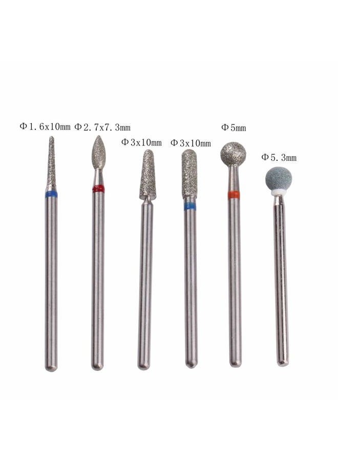 MZCMSL Russian Cuticle Drill Bit Set with Case,6pcs Cuticle Remover Bits (Needle,Ball,Flame,Cylinder,Tapered),Diamond Nail Bit Stone Bit - Image 3