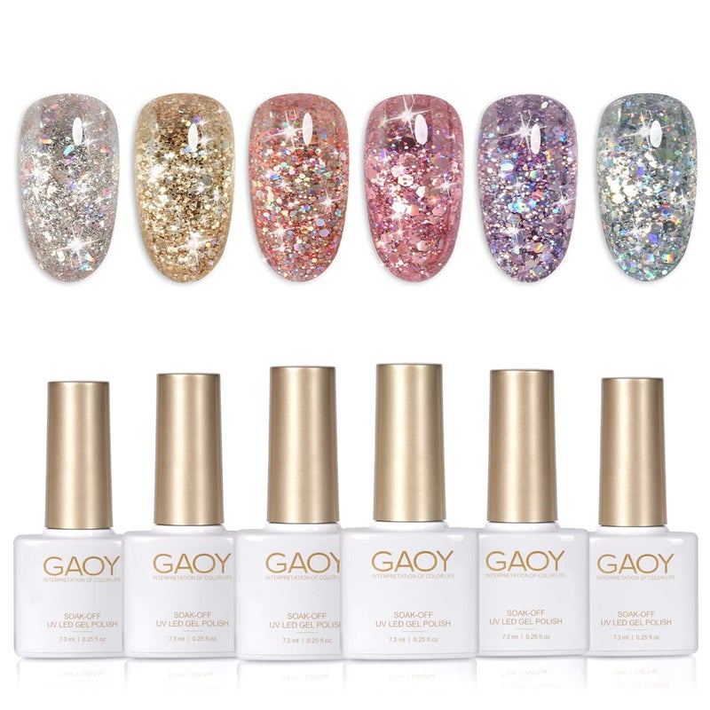 GAOY Glitter Gel Nail Polish Set, 6 Colors Including Pink White Gold Purple for Nail Art DIY Manicure and Pedicure at Home - Image 2