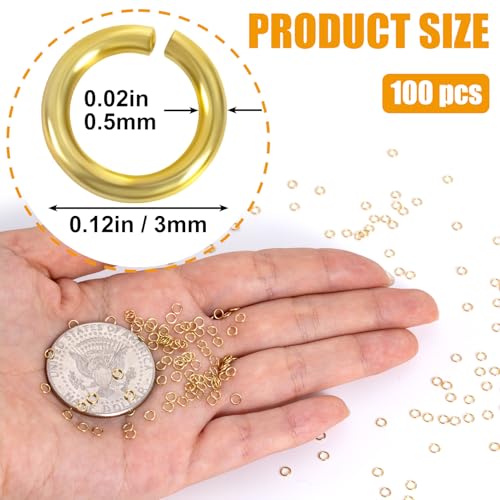 Hzopcw 100pcs 18K Gold Filled Jump Rings, Open Jewelry Jump Rings, 3mm Gold Charms for Women Key Chains Necklace Bracelet Pendant Earrings Jewelry Making - Image 2