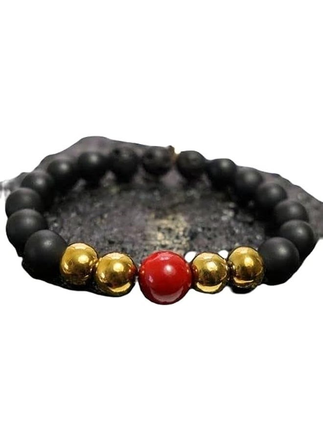Natural Stones  Bracelet, Black onyx + golden hematite and red agate - Image 2