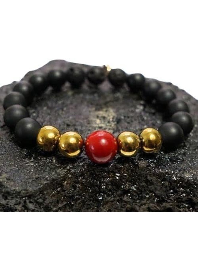 Natural Stones  Bracelet, Black onyx + golden hematite and red agate - Image 1