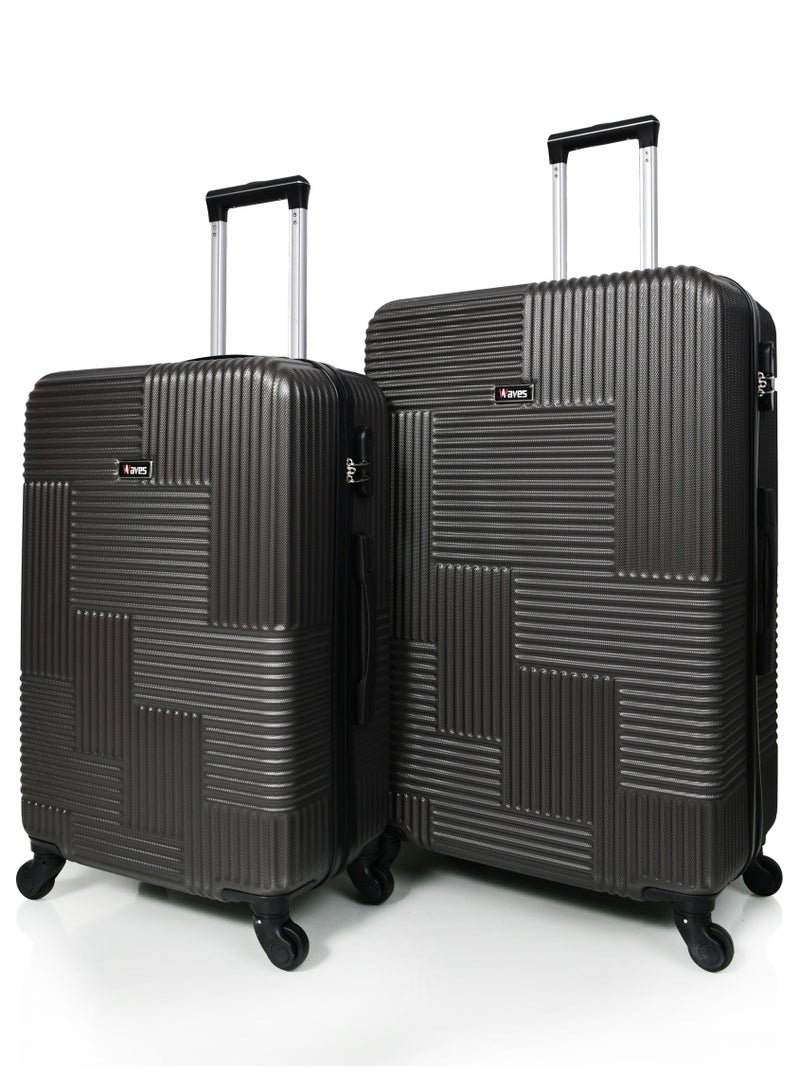 WAVES Hard-Side Luggage Set for Unisex Lightweight 4 Double Wheeled Suitcase with Built-In Type Lock (Set of 3 Pcs,Grey ) - Image 3