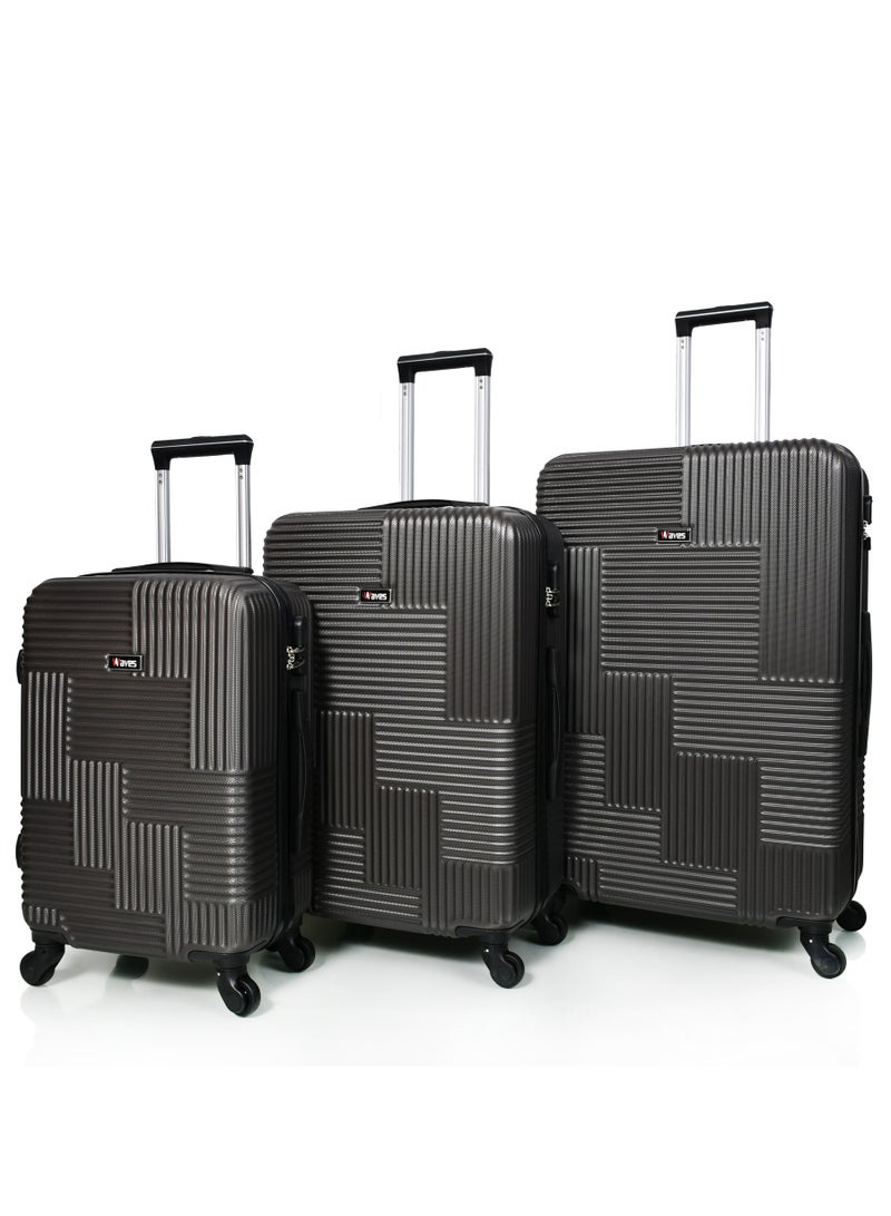 WAVES Hard-Side Luggage Set for Unisex Lightweight 4 Double Wheeled Suitcase with Built-In Type Lock (Set of 3 Pcs,Grey ) - Image 1