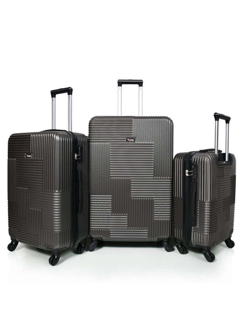 WAVES Hard-Side Luggage Set for Unisex Lightweight 4 Double Wheeled Suitcase with Built-In Type Lock (Set of 3 Pcs,Grey ) - Image 2