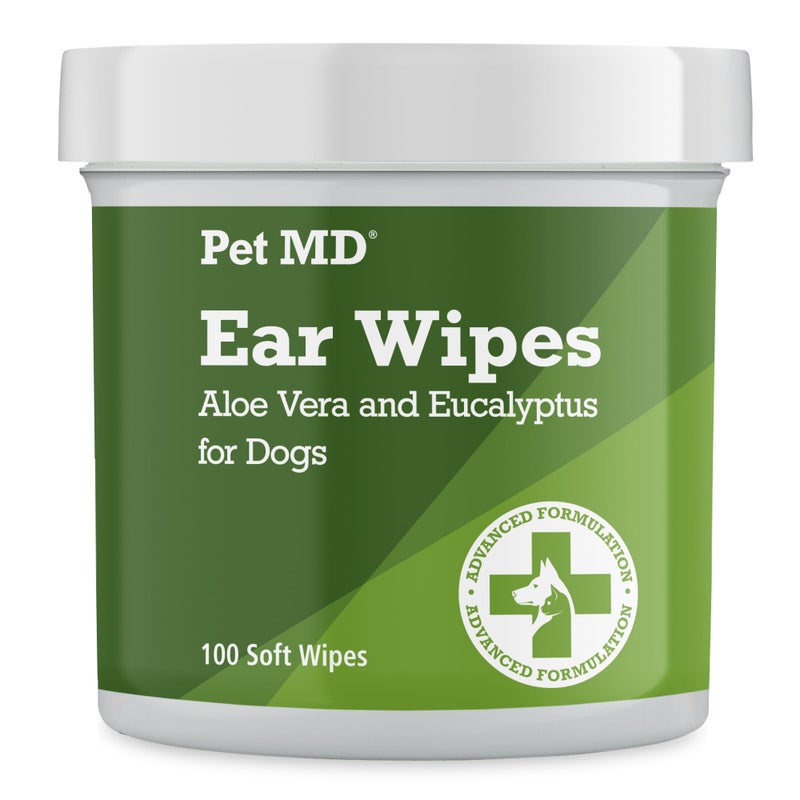 Pet MD - Dog Ear Cleaner Wipes - Otic Cleanser for Dogs to Stop Ear Itching, and Infections with Aloe and Eucalyptus - 100 Count - Image 1