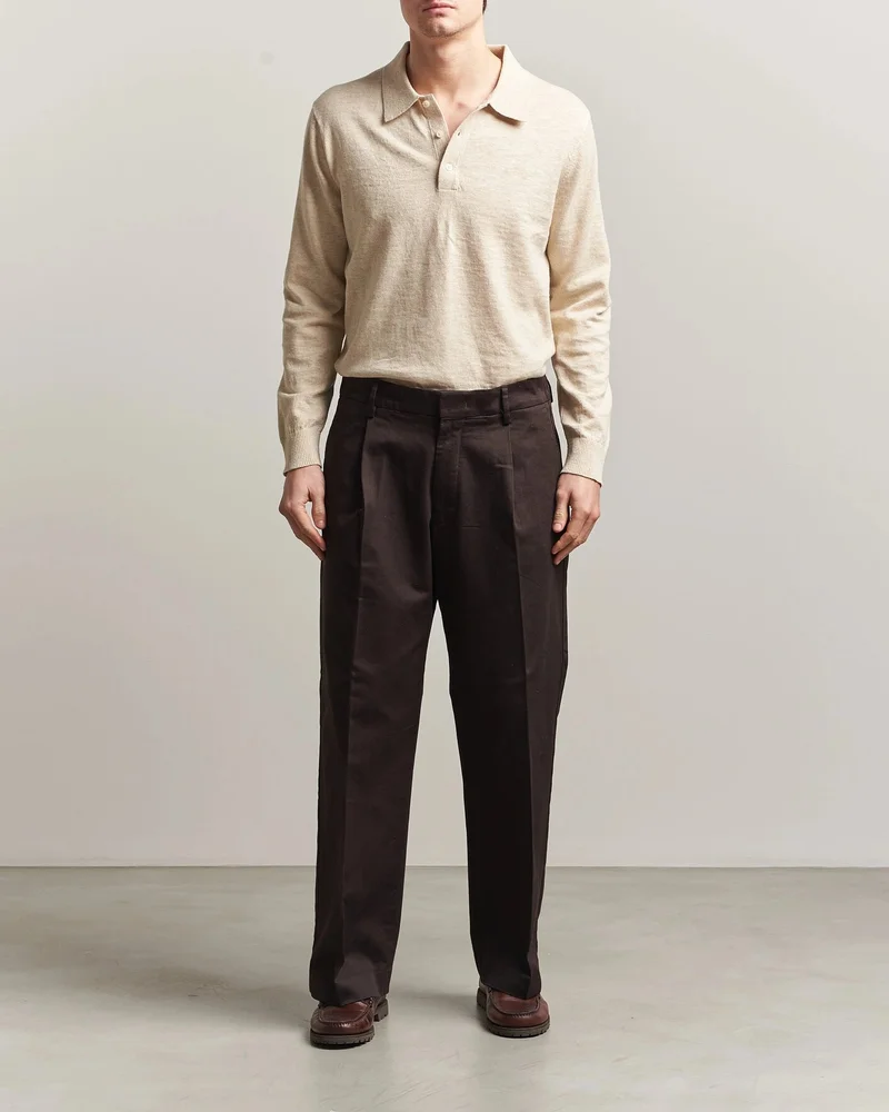 Slub Cotton Blend Polo Sweater