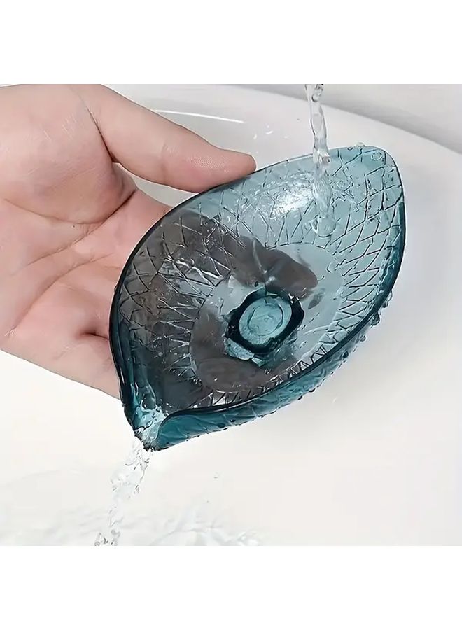 حامل صابون أزرق مثبت على الحائط مع تصريف يوفر مساحة تخزين حديثة للحمام - Image 4