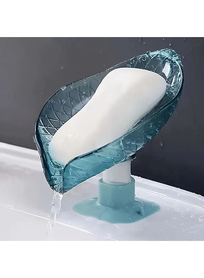 حامل صابون أزرق مثبت على الحائط مع تصريف يوفر مساحة تخزين حديثة للحمام - Image 1
