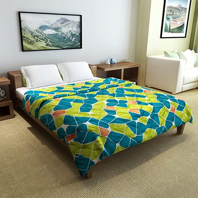 Divine Casa Reversible Microfiber Single Bed Comforter | 120 GSM Lightweight Quilt | Dual-Sided Cozy Blanket for All Seasons | Size 230 X 140 CM | Geometric | Sky Olive - Image 2