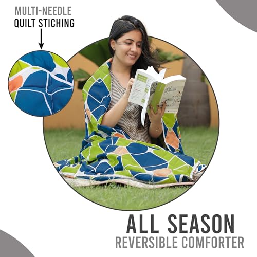 Divine Casa Reversible Microfiber Single Bed Comforter | 120 GSM Lightweight Quilt | Dual-Sided Cozy Blanket for All Seasons | Size 230 X 140 CM | Geometric | Sky Olive - Image 5