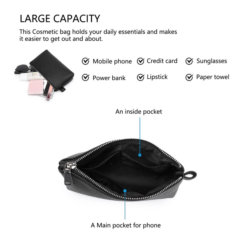 YONBEN PU Leather Makeup Simple and Convenient Handbag Small Exquisite Storage Bag (Pu/Black) - Image 4