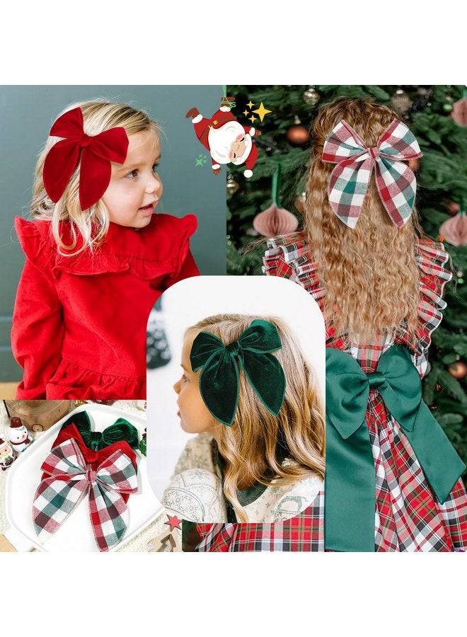 ديكا ربطات شعر كبيرة من DEEKA Christmas Fable مكونة من 3 قطع من المخمل باللونين الأحمر والأخضر ومشابك ربطات شعر منقوشة من القماش للفتيات الصغيرات إكسسوارات شعر عيد الميلاد للفتيات الصغيرات - Image 2