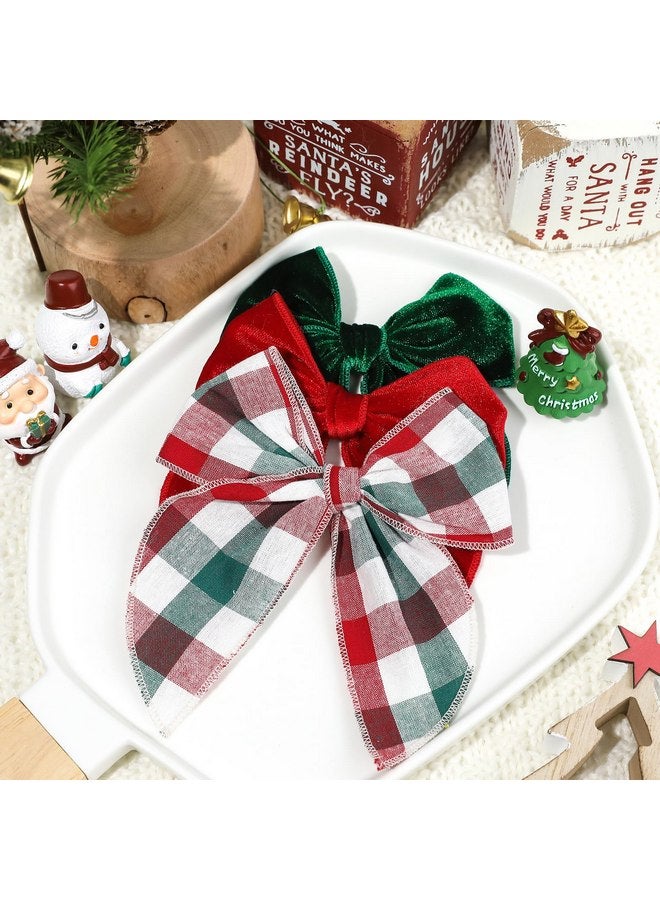 ديكا ربطات شعر كبيرة من DEEKA Christmas Fable مكونة من 3 قطع من المخمل باللونين الأحمر والأخضر ومشابك ربطات شعر منقوشة من القماش للفتيات الصغيرات إكسسوارات شعر عيد الميلاد للفتيات الصغيرات - Image 3