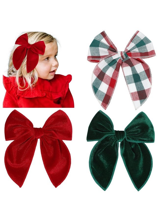 ديكا ربطات شعر كبيرة من DEEKA Christmas Fable مكونة من 3 قطع من المخمل باللونين الأحمر والأخضر ومشابك ربطات شعر منقوشة من القماش للفتيات الصغيرات إكسسوارات شعر عيد الميلاد للفتيات الصغيرات - Image 1